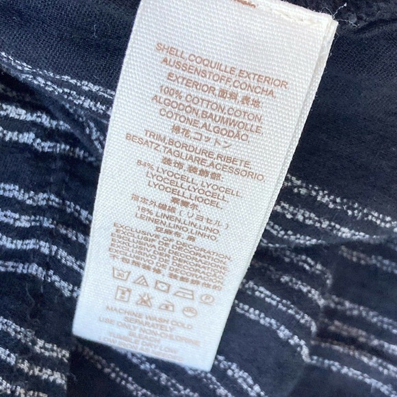 Free People Blouse Sz M Pukka Peasant Boho Gray Blue Pom Pom Tassel Short Sleeve - Picture 6 of 11